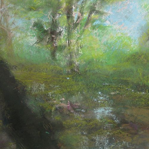 Waldweiher, Sumpf, Tümpel, Teich, Pastell